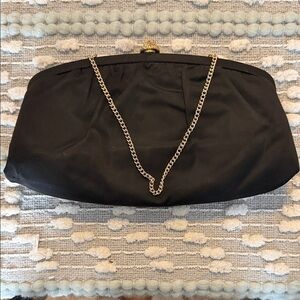 Elegant Black Satin Chain-Handle Evening Clutch
